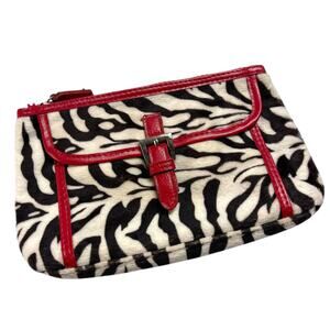 Zebra Print Mini Clutch Bag Red Trim Buckle Detail Small Pouch